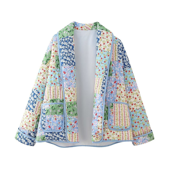 Damen nan gesteppte Patchwork-Quiltjacke mit Reverskragen und aufgesetzten Taschen Drune