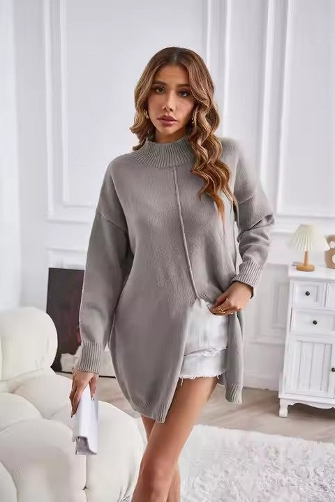 Damen Grobstrickpullover mit hohem Kragen und asymmetrischem Schnitt Drune