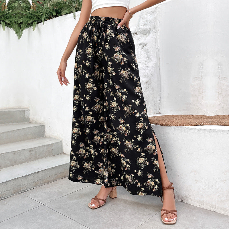 Damen Leichte Palazzo-Hose aus Viskosemix mit Gummibund, Tunnelzug und seitlichen Beinschlitzen Drune
