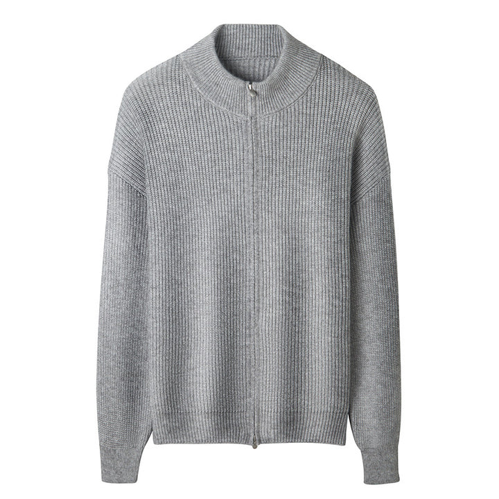 Herren Kuscheliger Zip-Pullover aus Mohair-Mix mit feiner Rippstruktur und Stehkragen Drune