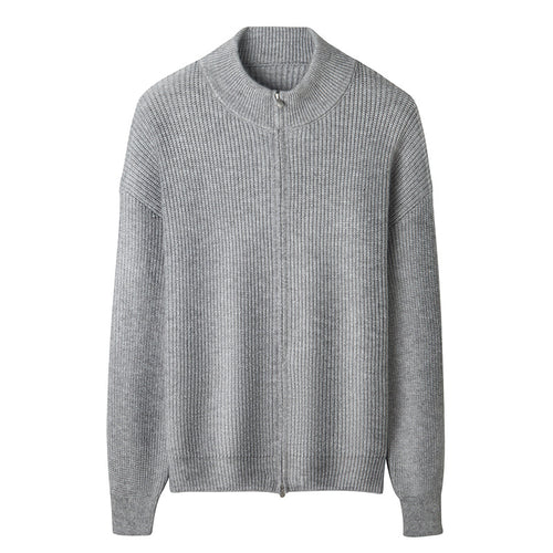Herren Kuscheliger Zip-Pullover aus Mohair-Mix mit feiner Rippstruktur und Stehkragen Drune