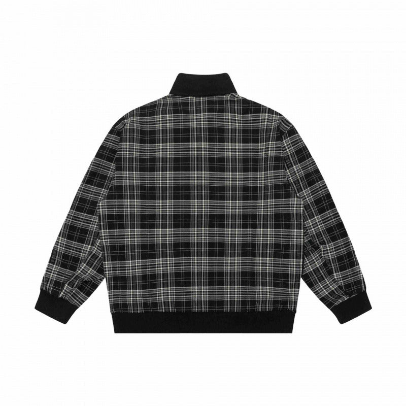 Unisex Kurz geschnittene Zip-Jacke im Boxy-Style mit Karo-Ärmeltape und Stehkragen Drune