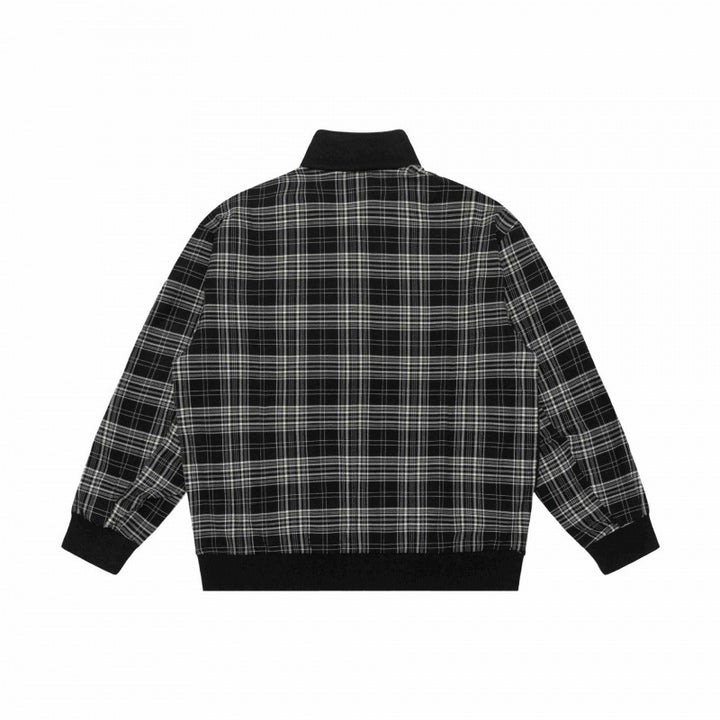 Unisex Kurz geschnittene Zip-Jacke im Boxy-Style mit Karo-Ärmeltape und Stehkragen Drune