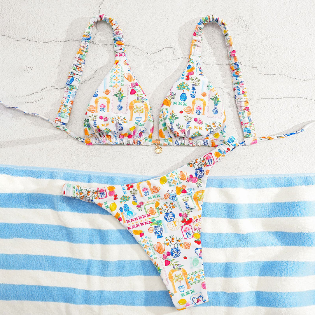 Damen Triangel-Bikini mit dekorativen Rüschen Drune