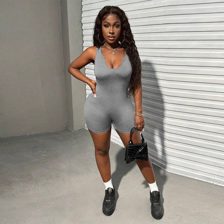 Damen Sportlicher Overall mit tiefem V-Ausschnitt und figurbetontem Schnitt Drune