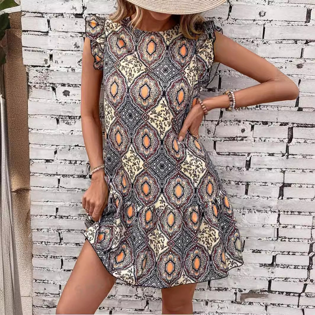 Damen kurzes Sommerkleid mit Rüschendetails Drune
