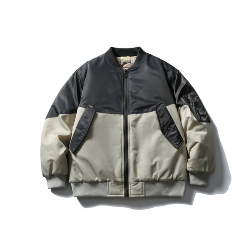 Unisex Kurz geschnittene zweifarbige Nylon‑Bomberjacke mit Utility‑Klappentaschen und Ärmel‑Zipper Drune