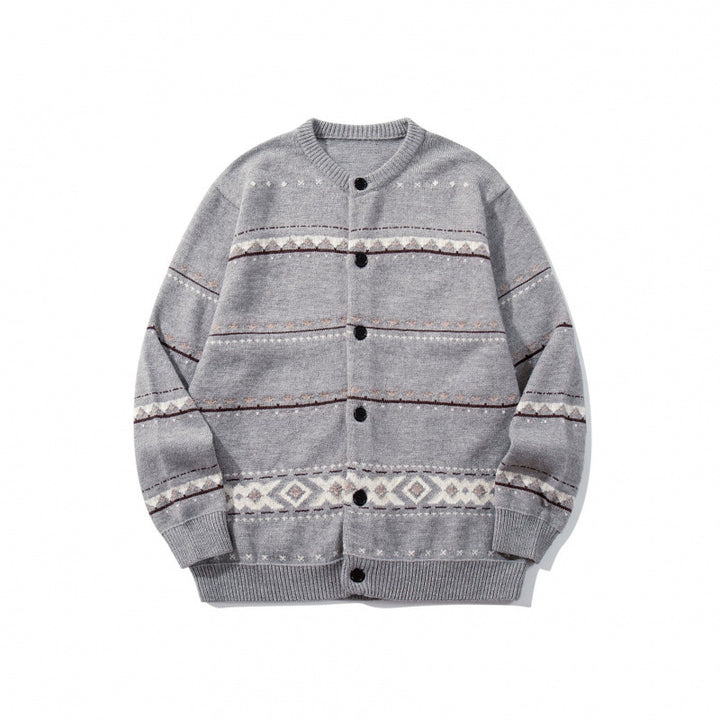 Unisex Jacquard‑Strickcardigan im Boxy‑Cut mit Rundhals und Knopfleiste Drune
