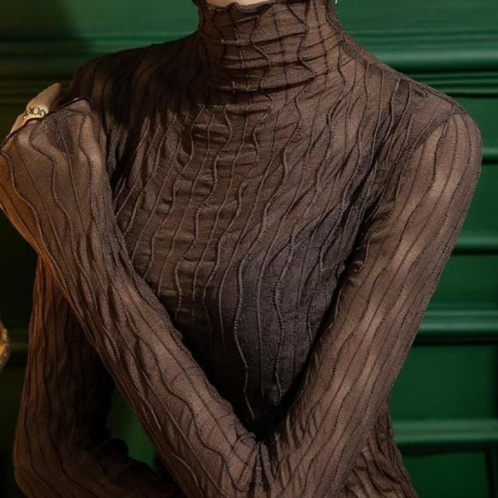 Damen Elegantes Oberteil mit wellenförmigem Muster und hohem Kragen Drune