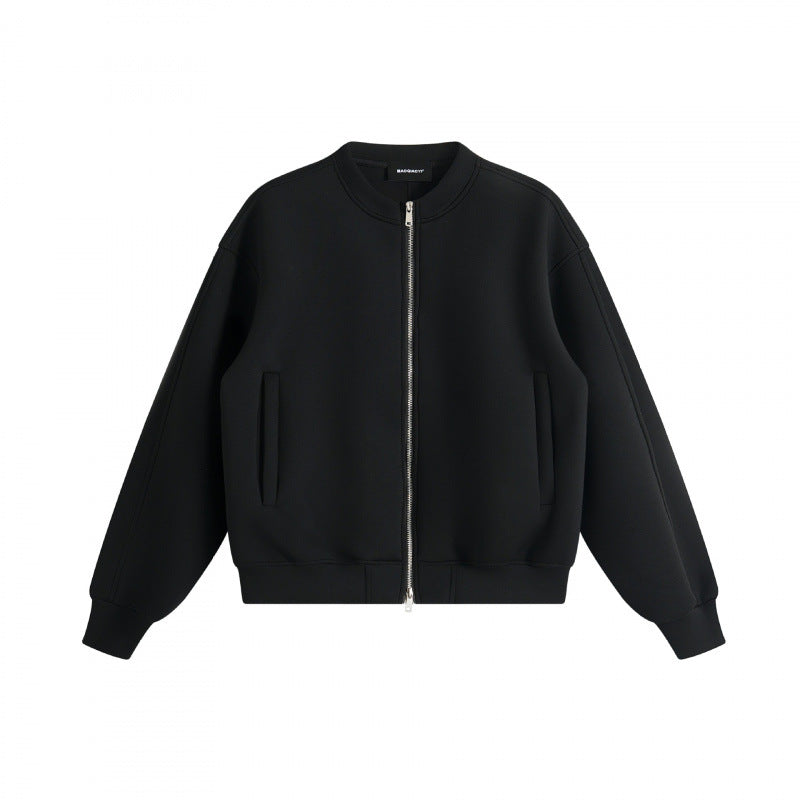 Unisex Boxy-Zip-Bomberjacke aus French-Terry mit verdeckten Eingrifftaschen und geripptem Saum Drune