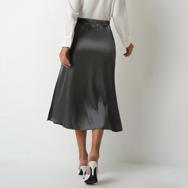 Damen eleganter Midirock mit fließendem Schnitt und Satin-Finish Drune