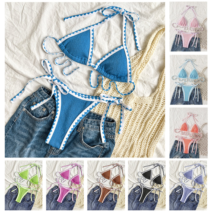 Damen Triangel-Bikini mit verspielten Bindebändern und feiner Struktur Drune