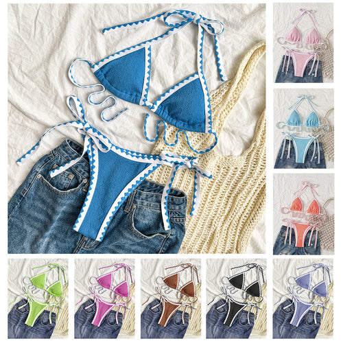 Damen Triangel-Bikini mit verspielten Bindebändern und feiner Struktur Drune