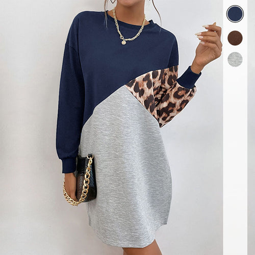 Damen Colorblock-Sweatkleid mit Leo-Ärmel und lockerer A-Linien-Silhouette Drune