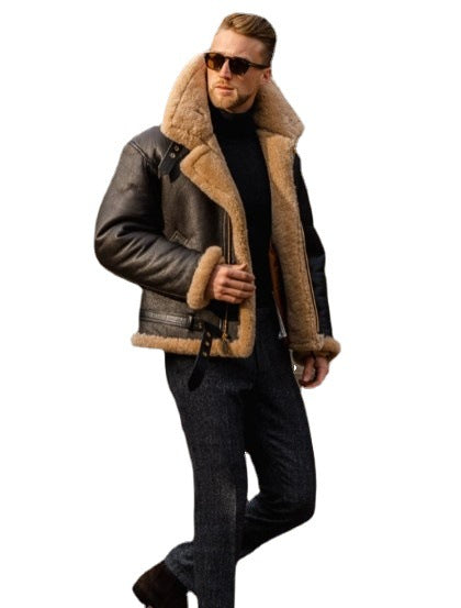 Herren Lammfelljacke mit Taschen und robustem Material Drune