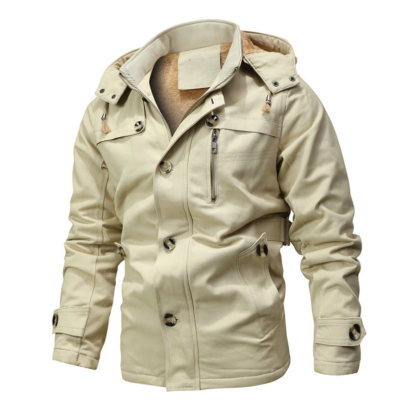 Herren Parka-Jacke mit Kapuze, Thermofutter und Metallknöpfen Drune