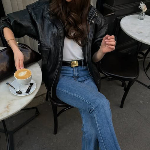 Damen Gerade geschnittene Jeans mit hoher Taille, rohem Saum und leichtem Bootcut Drune