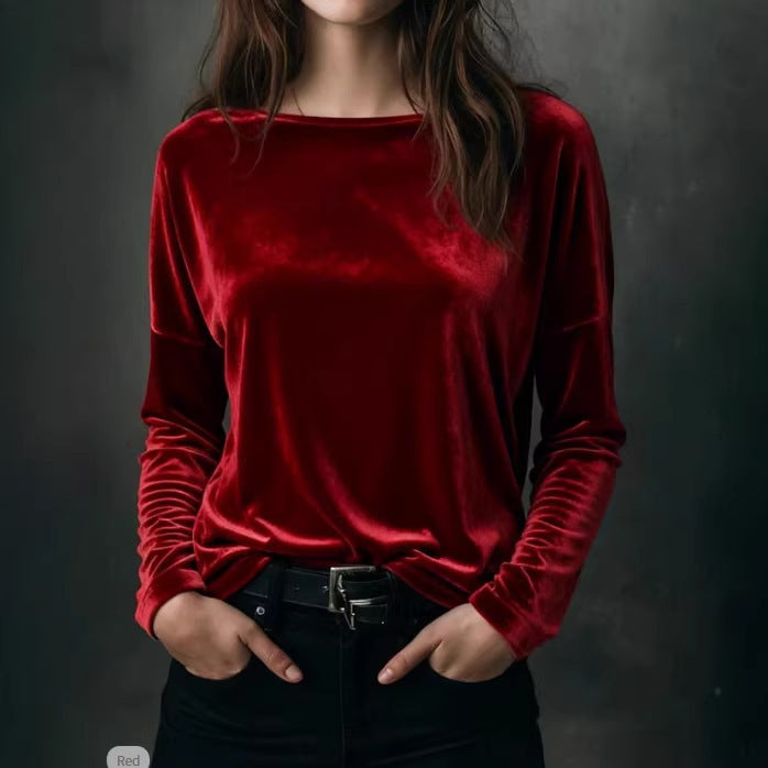 Damen eleganter leichter Velours-Longsleeve Drune
