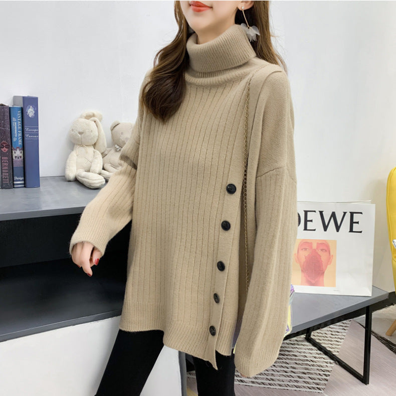 Damen Kuscheliger Stehkragenpullover mit Knopfdetail Drune