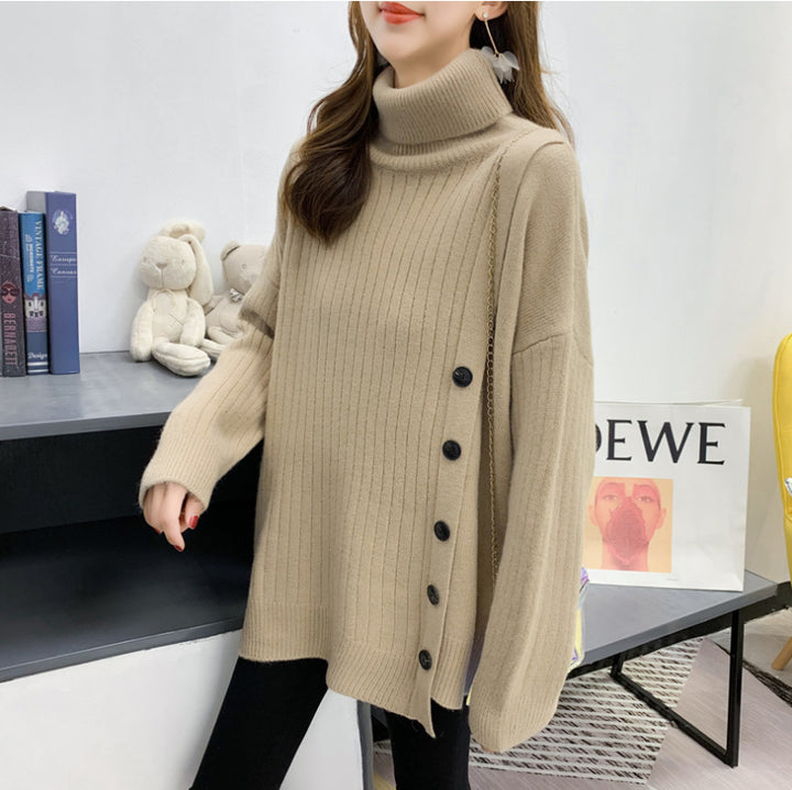Damen Kuscheliger Stehkragenpullover mit Knopfdetail Drune