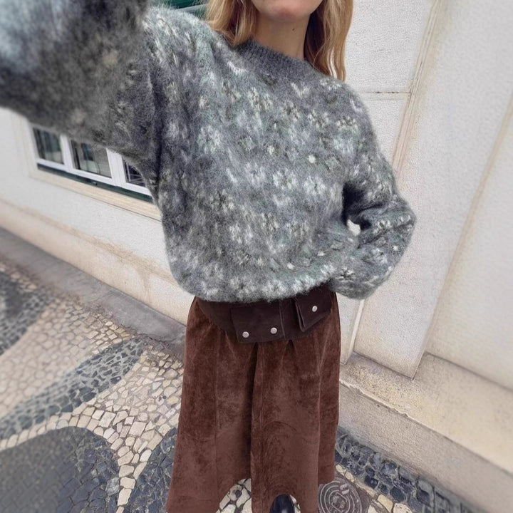 Damen Oversize Jacquard-Pullover aus weichem Mohair‑Mix mit Rundhalsausschnitt Drune