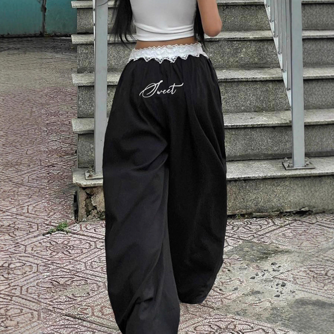 Damen nan Loungewear Schlafhose mit mehrlagigen Volants, elastischem Spitzenbund und weitem Bein Drune