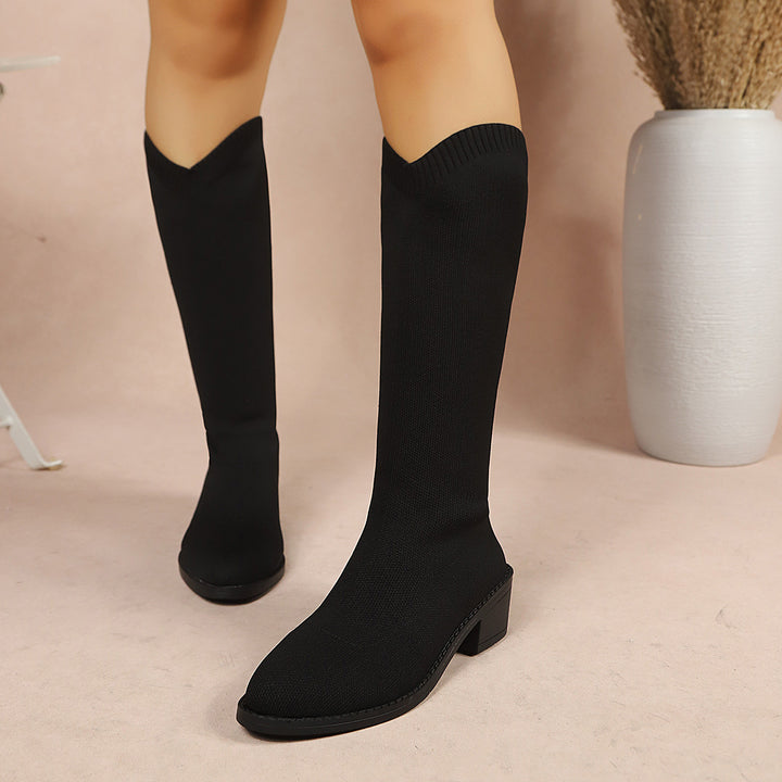 Damen Hohe Stiefel mit elegantem Blockabsatz Drune