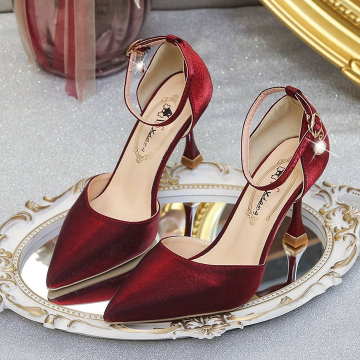 Damen elegante Spitzen Hochhackige Schuhe mit zierlichen Riemen Drune