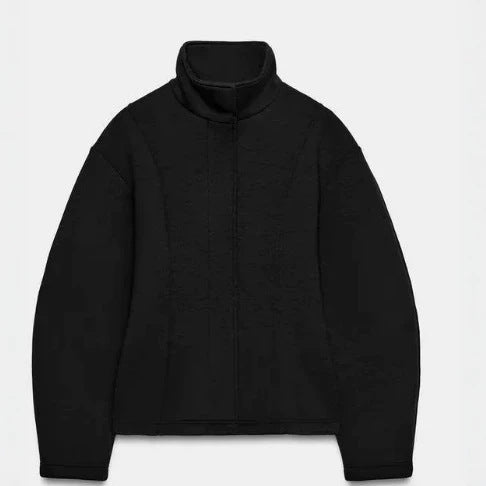 Damen Kurz geschnittene Boxy‑Fleecejacke mit Stehkragen, vertikalen Strukturnähten und verdecktem Reißverschluss Drune