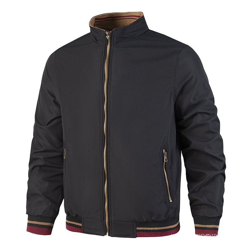 Herren Leichte Bomberjacke im Vintage‑Look mit Stehkragen, Reißverschlusstaschen und gestreiften Rippbündchen Drune