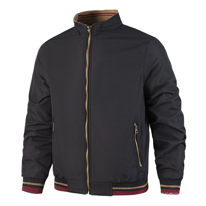 Herren Leichte Bomberjacke im Vintage‑Look mit Stehkragen, Reißverschlusstaschen und gestreiften Rippbündchen Drune