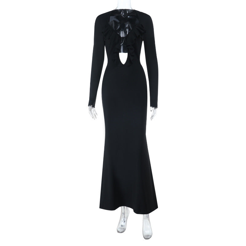 Damen Maxikleid mit elegantem Rüschendetail und schickem Rückenausschnitt Drune