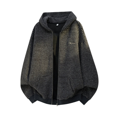 Unisex Oversize Kapuzenjacke mit durchgehendem Reißverschluss, feinem Streifenstrick und Kängurutaschen Drune