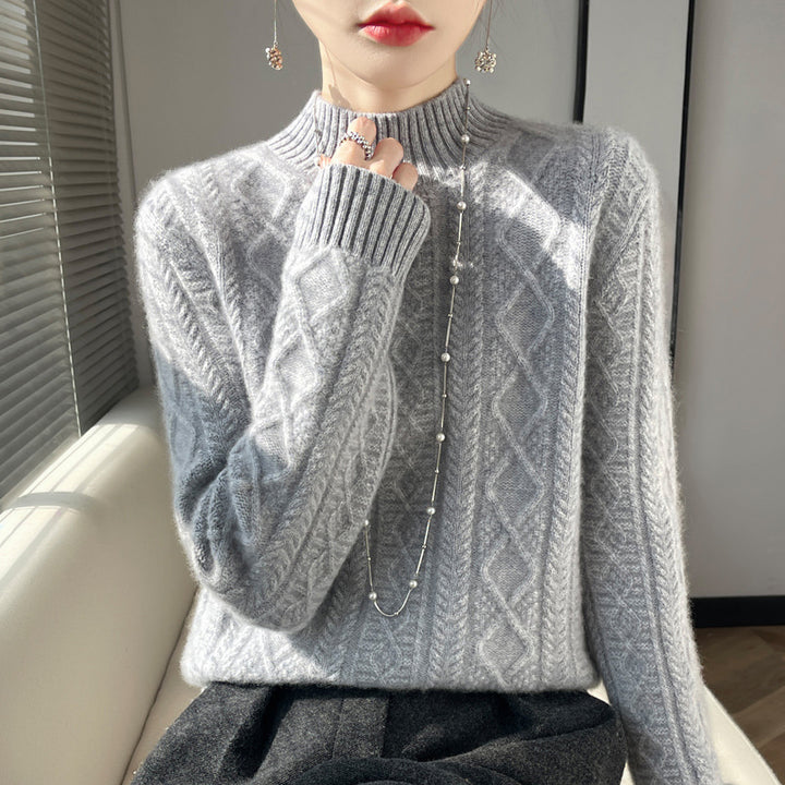 Damen Kuscheliger Mohair‑Optik Mockneckpullover mit Rautenzopfstruktur und kastiger Silhouette Drune