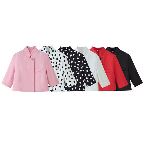 Damen Boxy-Kurzjacke mit Stehkragen und dreiviertelärmeln Drune