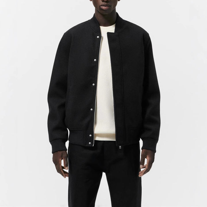 Herren Bomberjacke aus Wollmix im Boxy‑Cut mit verdeckter Druckknopfleiste und Rippbündchen Drune