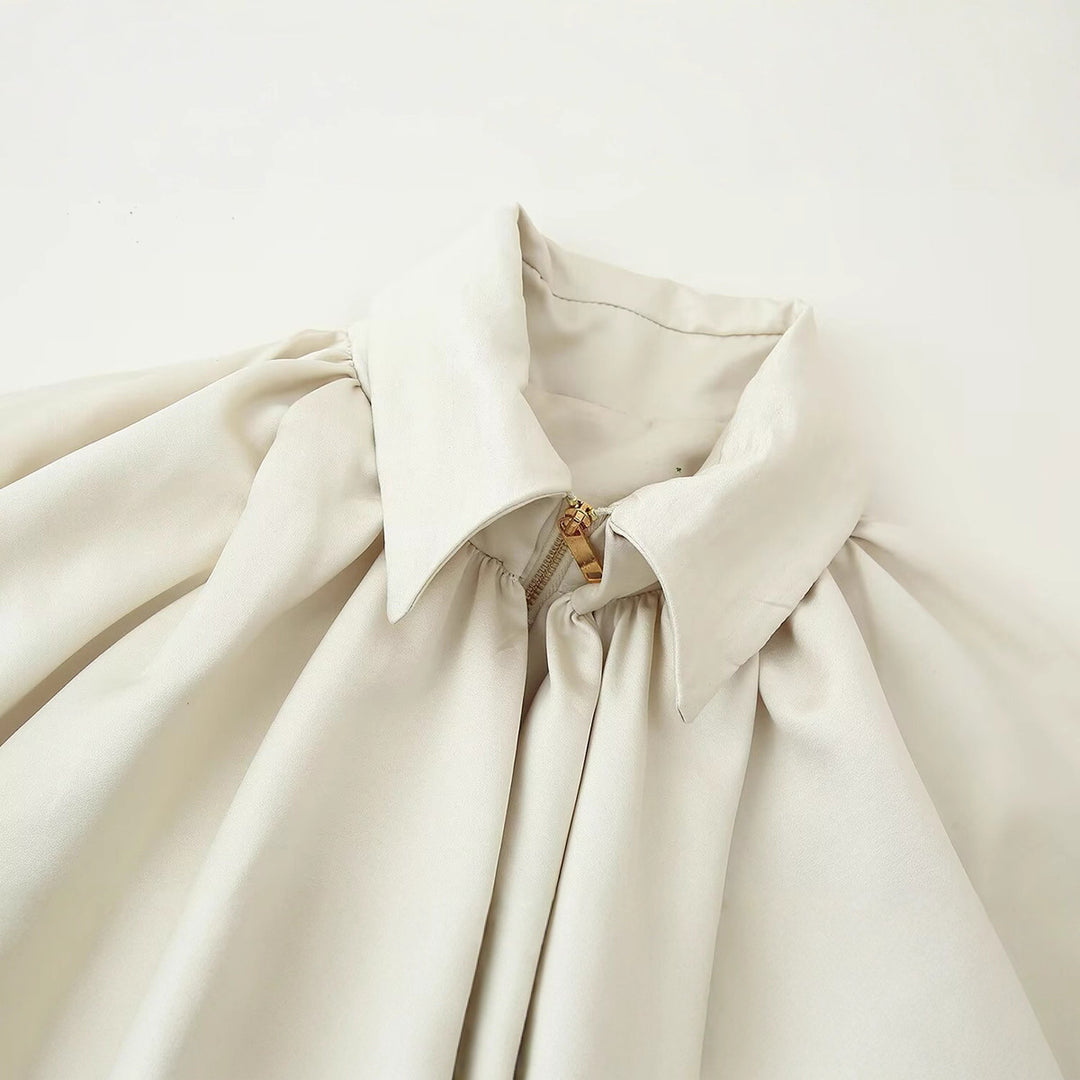 Damen elegante Bluse mit modernen Falten und voluminösen Ärmeln Drune