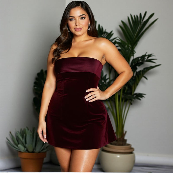 Damen Bandeau Minikleid mit Faltenwurf und elegantem Schnitt Drune