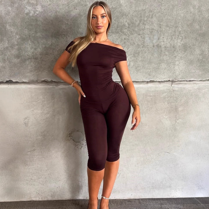 Damen Eleganter Jumpsuit mit Off-Shoulder Design und Raffungen Drune