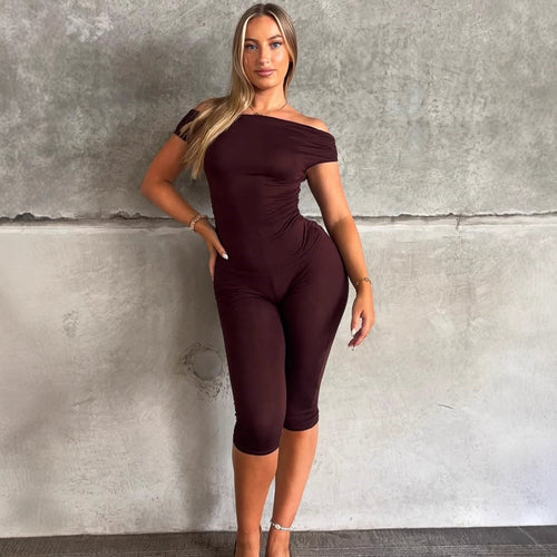 Damen Eleganter Jumpsuit mit Off-Shoulder Design und Raffungen Drune