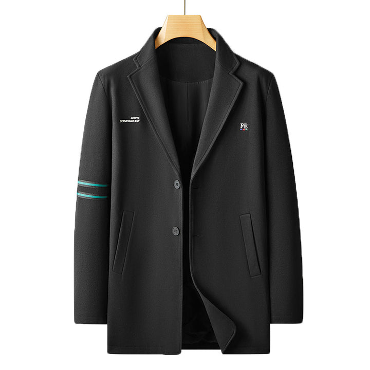 Herren Kurzer Wollmix-Mantel im Blazer-Stil mit Ärmelstreifen und minimaler Logostickerei Drune