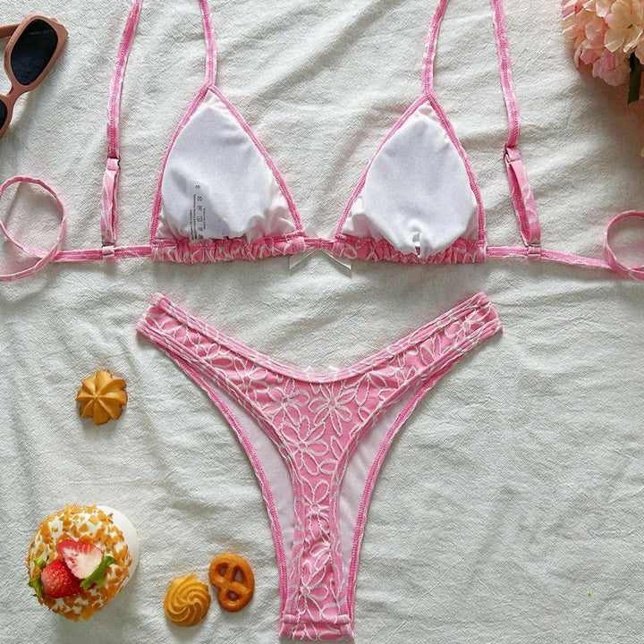 Damen Verspielter Triangel-Bikini mit floralen Applikationen Drune