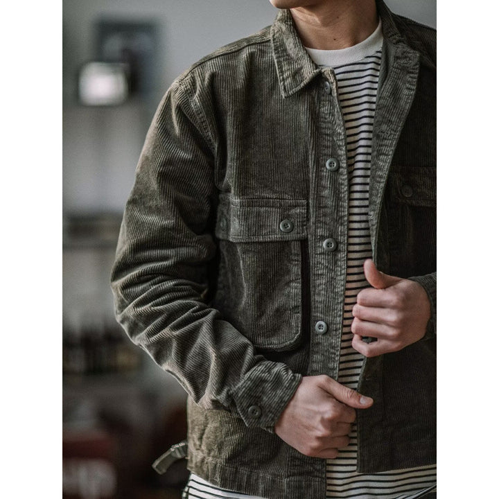 Herren Robustes Kord-Overshirt im Worker-Look mit aufgesetzten Pattentaschen Drune