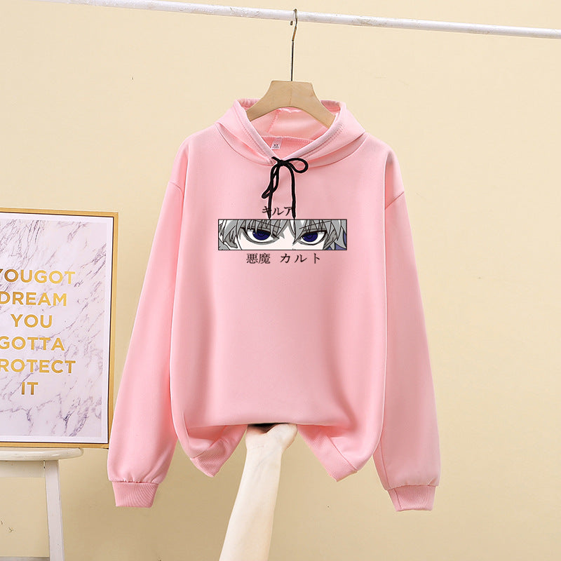 Unisex nan oversized Kapuzenpullover mit anime Augenprint und weicher Baumwollmischung Drune