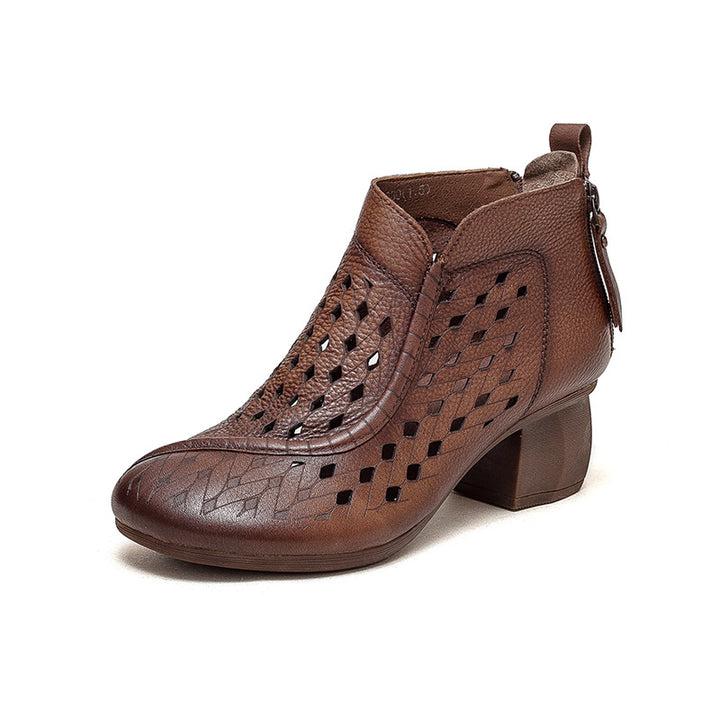 Damen Elegante Leder-Stiefeletten mit geflochtenem Design und seitlichem Reißverschluss Drune