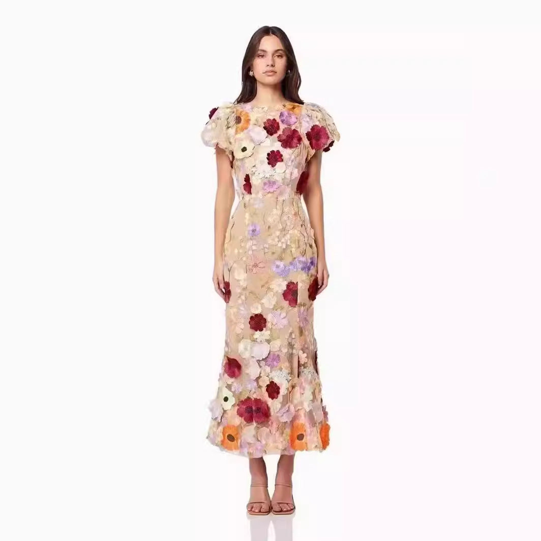 Damen Blumenkleid mit 3D-Blütenapplikationen Drune