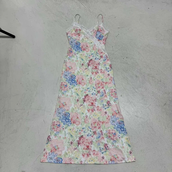 Damen Maxikleid mit floralen Akzenten und Spitzenbesatz Drune