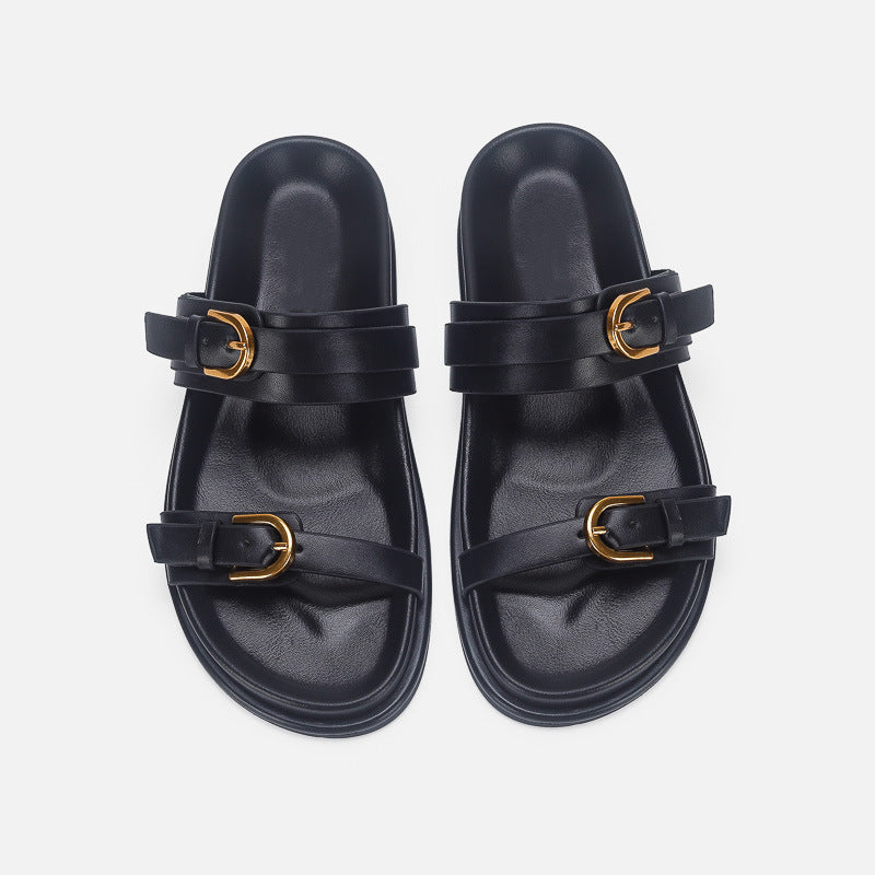 Damen elegante Riemensandalen mit goldenen Schnallen Drune