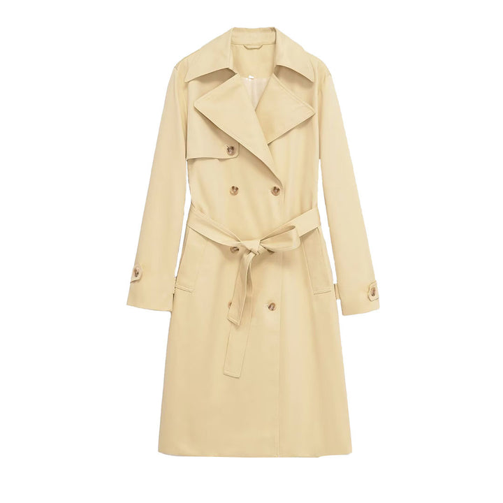 Damen Midi-Trenchcoat aus leichtem Funktionsstoff mit Bindegürtel und Sturmklappe Drune