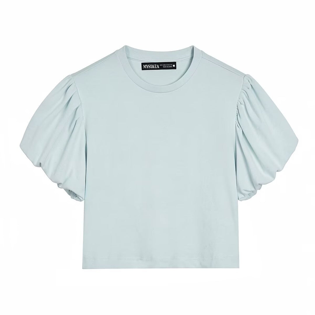 Damen modisches Crop-Top mit voluminösen Puffärmeln Drune